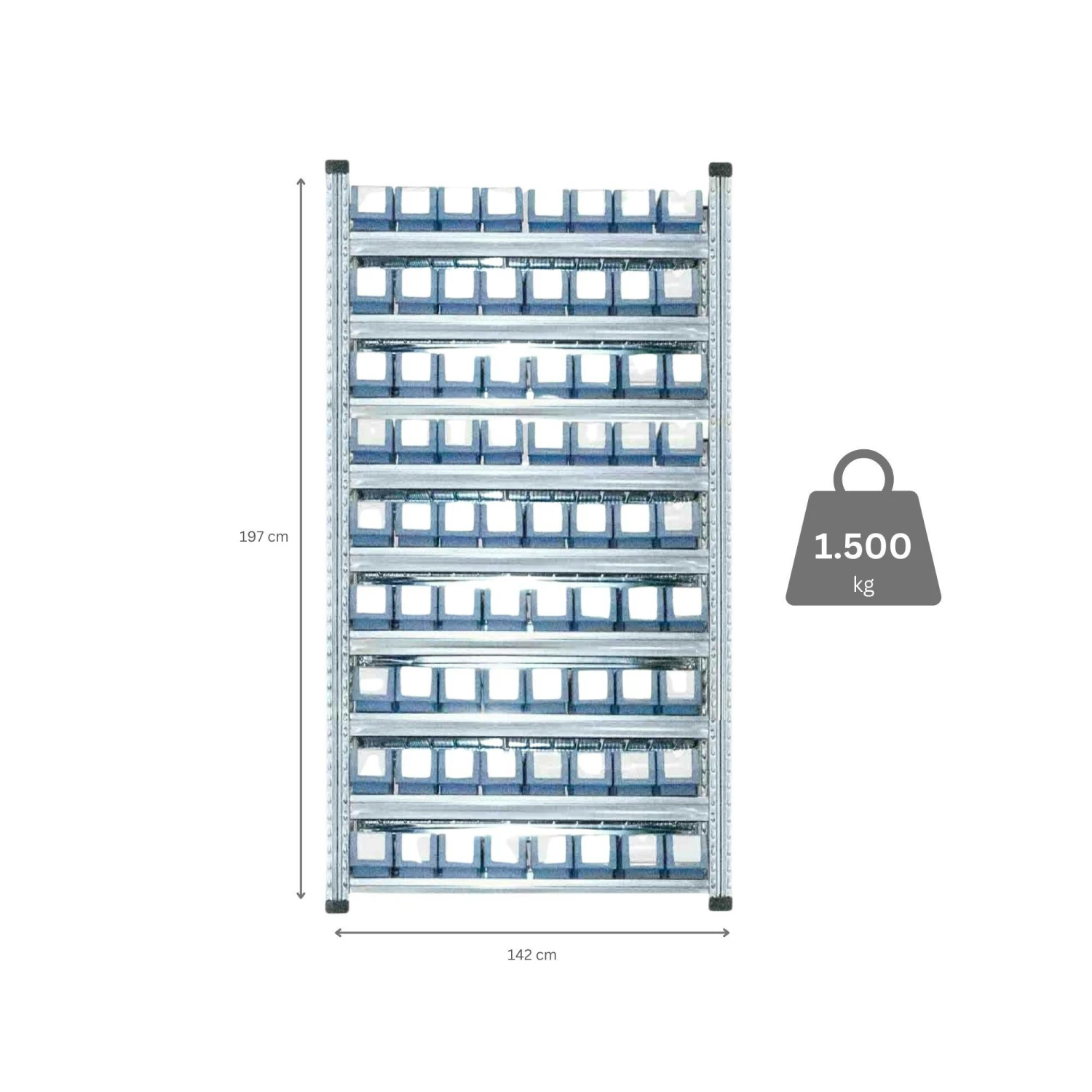 PROREGAL Fachbodenregal Für Regalkästen (ohne Boxen) | 9 Fachböden | HxBxT 197x142x60cm | Fachlast 180kg | Verzinkt 9 PROREGAL Fachbodenregal Für Regalkästen (ohne Boxen) | 9 Fachböden | HxBxT 197x142x60cm | Fachlast 180kg | Verzinkt – Bild 7