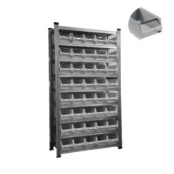 PROREGAL Fachbodenregal Mit 45x Sichtlagerboxen 4.1 Mit Griffstange Grau | 9 Fachböden | HxBxT 197x112x32cm | Verzinkt -Proregal 13f98935 9918 488f 94d4 58425ac4edad 1