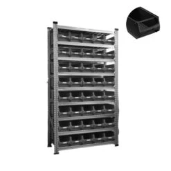 PROREGAL Fachbodenregal Mit 40x Sichtlagerboxen 4.1 Mit Griffstange Rot | 10 Fachböden | HxBxT 197x112x32cm | Verzinkt -Proregal 2182b2c3 068a 4c07 93f8 274c20622717