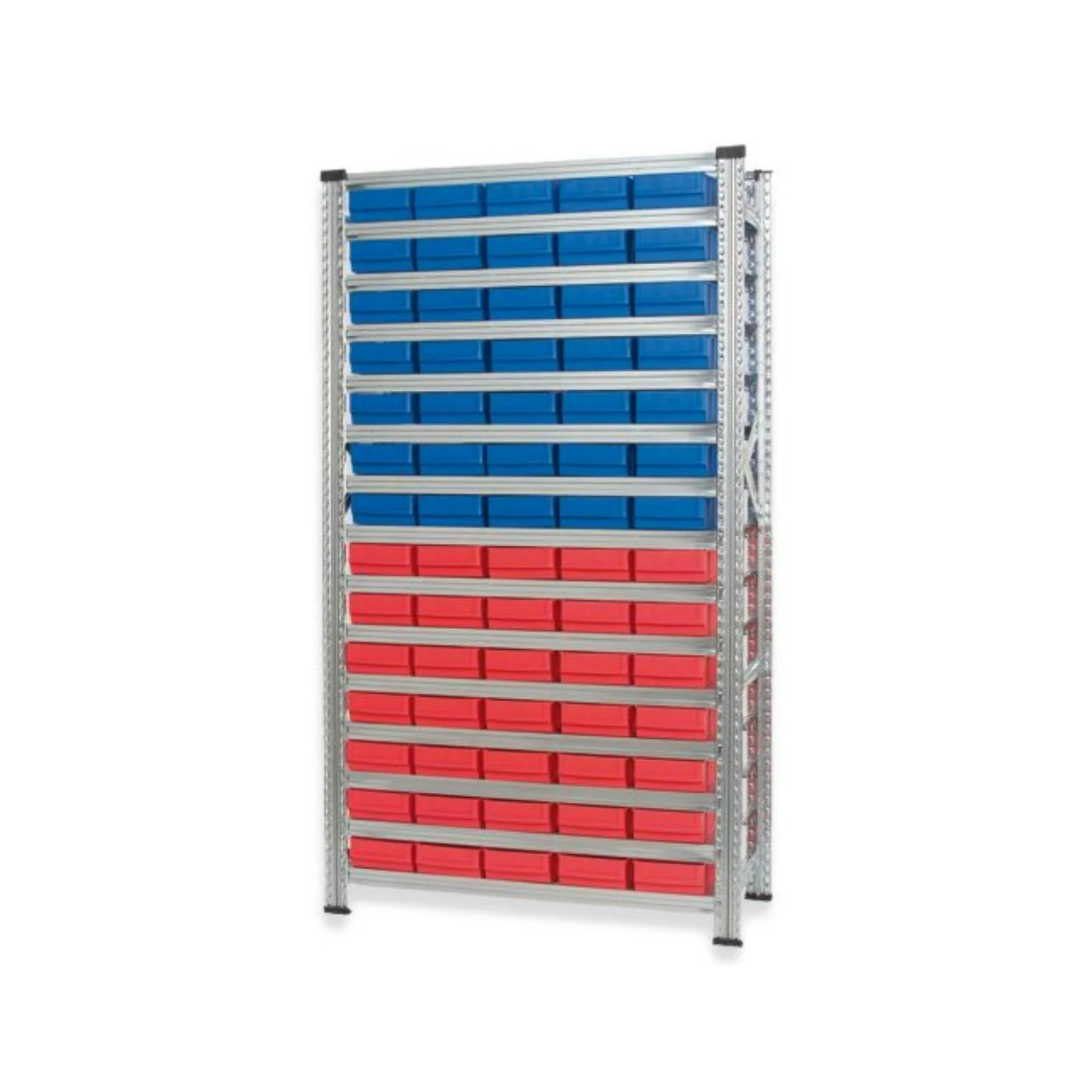 PROREGAL Fachbodenregal Mit 140 Blauen Und Roten Industrieboxen 500S | 15 Fachböden | HxBxT 197x112x50cm | Verzinkt 6 PROREGAL Fachbodenregal Mit 140 Blauen Und Roten Industrieboxen 500S | 15 Fachböden | HxBxT 197x112x50cm | Verzinkt – Bild 4