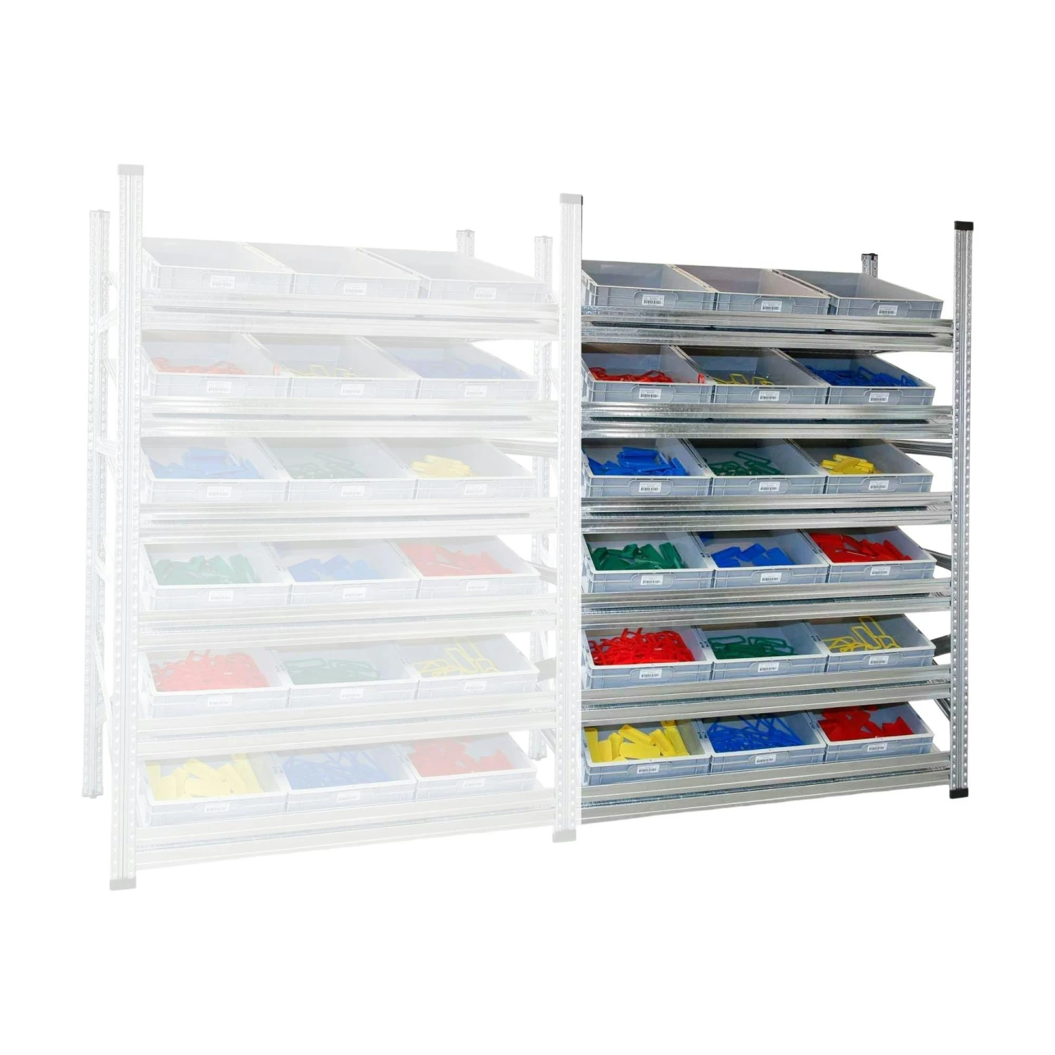 PROREGAL NextGen Schrägboden-Anbauregal Für Euroboxen (ohne Boxen) | 6 Fachböden | HxBxT 197x142x60cm | Fachlast 180kg | Verzinkt 8 PROREGAL NextGen Schrägboden-Anbauregal Für Euroboxen (ohne Boxen) | 6 Fachböden | HxBxT 197x142x60cm | Fachlast 180kg | Verzinkt – Bild 6