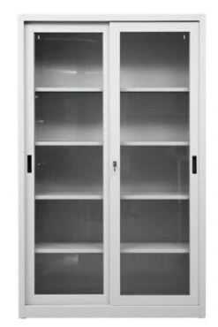 PROREGAL Schiebetürenschrank Mammut| 5 Ordnerhöhen | Glastüren | HxBxT 195x120x45 Cm | Grau