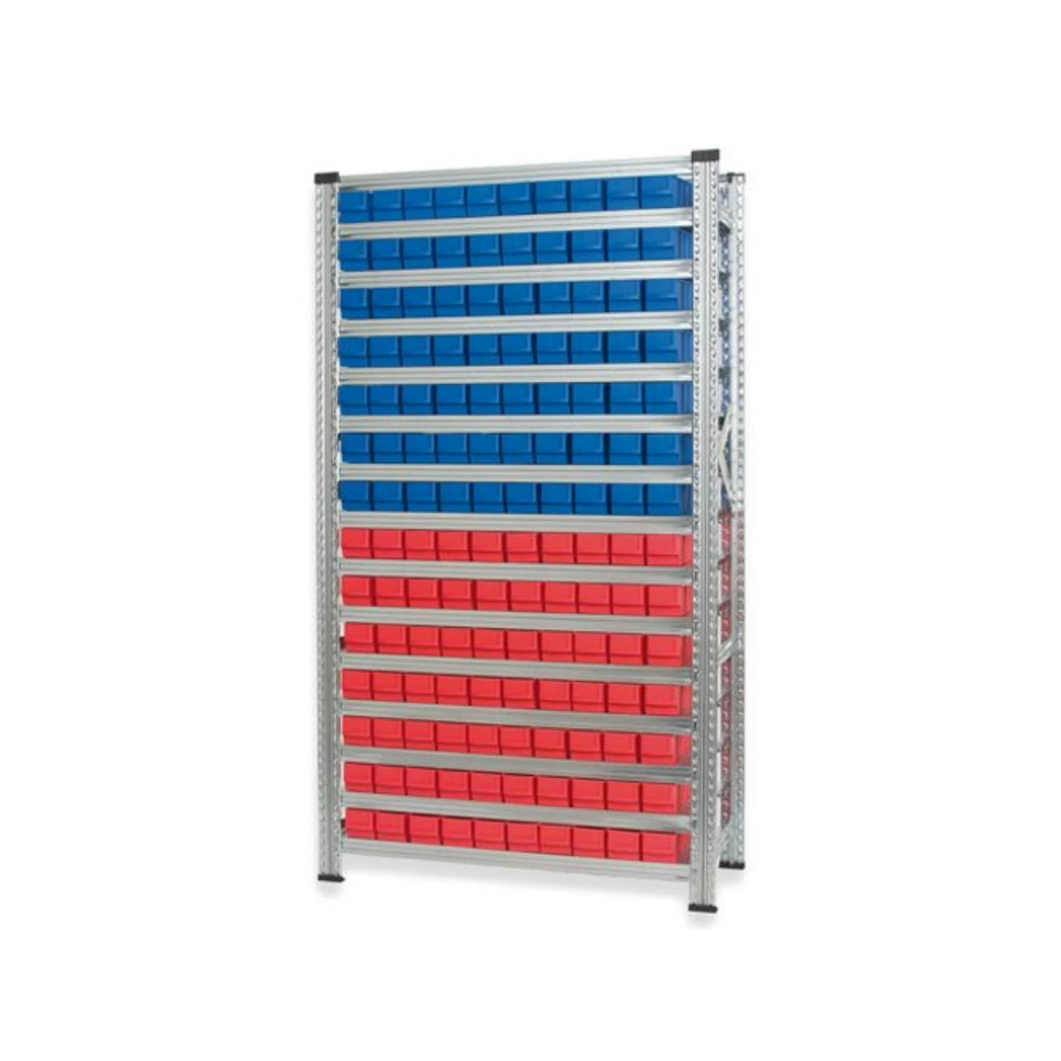 PROREGAL Fachbodenregal Mit 140 Blauen Und Roten Industrieboxen 500S | 15 Fachböden | HxBxT 197x112x50cm | Verzinkt 3 PROREGAL Fachbodenregal Mit 140 Blauen Und Roten Industrieboxen 500S | 15 Fachböden | HxBxT 197x112x50cm | Verzinkt