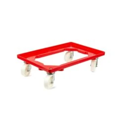 PROREGAL Transportroller Für Euroboxen 60x40cm Mit Kunststoffräder Rot | Offenes Deck | 2 Lenkrollen & 2 Bockrollen | Traglast 300kg