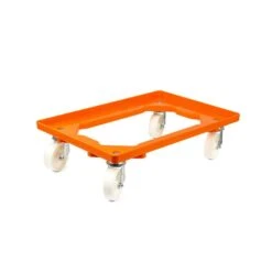 PROREGAL Transportroller Für Euroboxen 60x40cm Mit Kunststoffräder Orange | Offenes Deck | 2 Lenkrollen & 2 Bremsrollen | Traglast 300kg