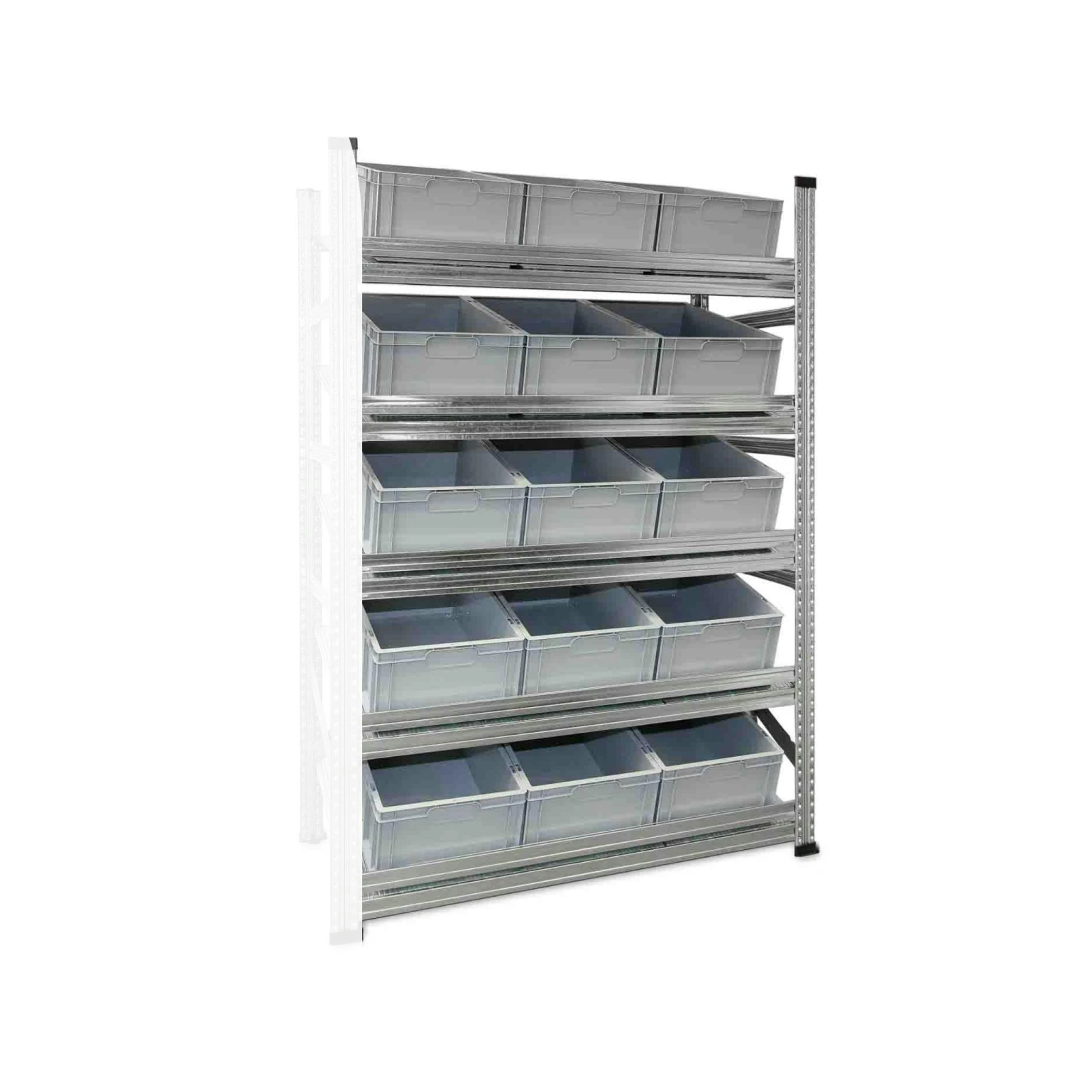 PROREGAL NextGen Schrägboden-Anbauregal Für Euroboxen (ohne Boxen) | 6 Fachböden | HxBxT 197x142x60cm | Fachlast 180kg | Verzinkt 4 PROREGAL NextGen Schrägboden-Anbauregal Für Euroboxen (ohne Boxen) | 6 Fachböden | HxBxT 197x142x60cm | Fachlast 180kg | Verzinkt – Bild 2