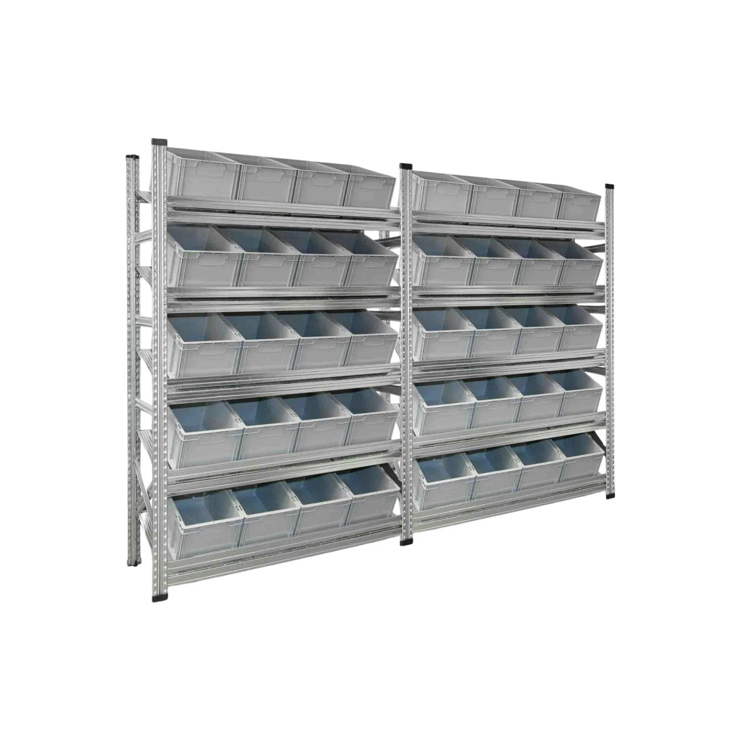 PROREGAL NextGen Schrägbodenregal Für Euroboxen (ohne Boxen) | 5 Fachböden | HxBxT 197x142x40cm | Fachlast 180kg | Verzinkt 8 PROREGAL NextGen Schrägbodenregal Für Euroboxen (ohne Boxen) | 5 Fachböden | HxBxT 197x142x40cm | Fachlast 180kg | Verzinkt – Bild 6