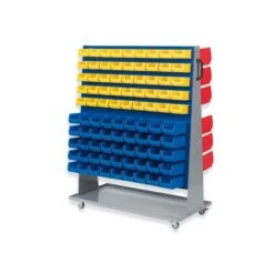 PROREGAL ProfiDrop Systemwagen Auf Rollen Mit Blauen Systemplatten & 45x Gelbe Box 1.0 Und 45x Blaue Box 2.0 Und 36x Rote Box 3.0 | HxBxT 130x100x50cm
