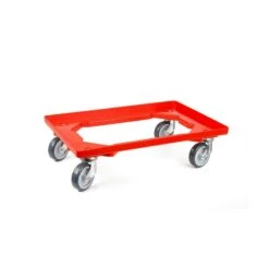 PROREGAL Transportroller Für Euroboxen 60x40cm Mit Gummiräder Rot | Offenes Deck | 2 Lenkrollen & 2 Bockrollen | Traglast 300kg