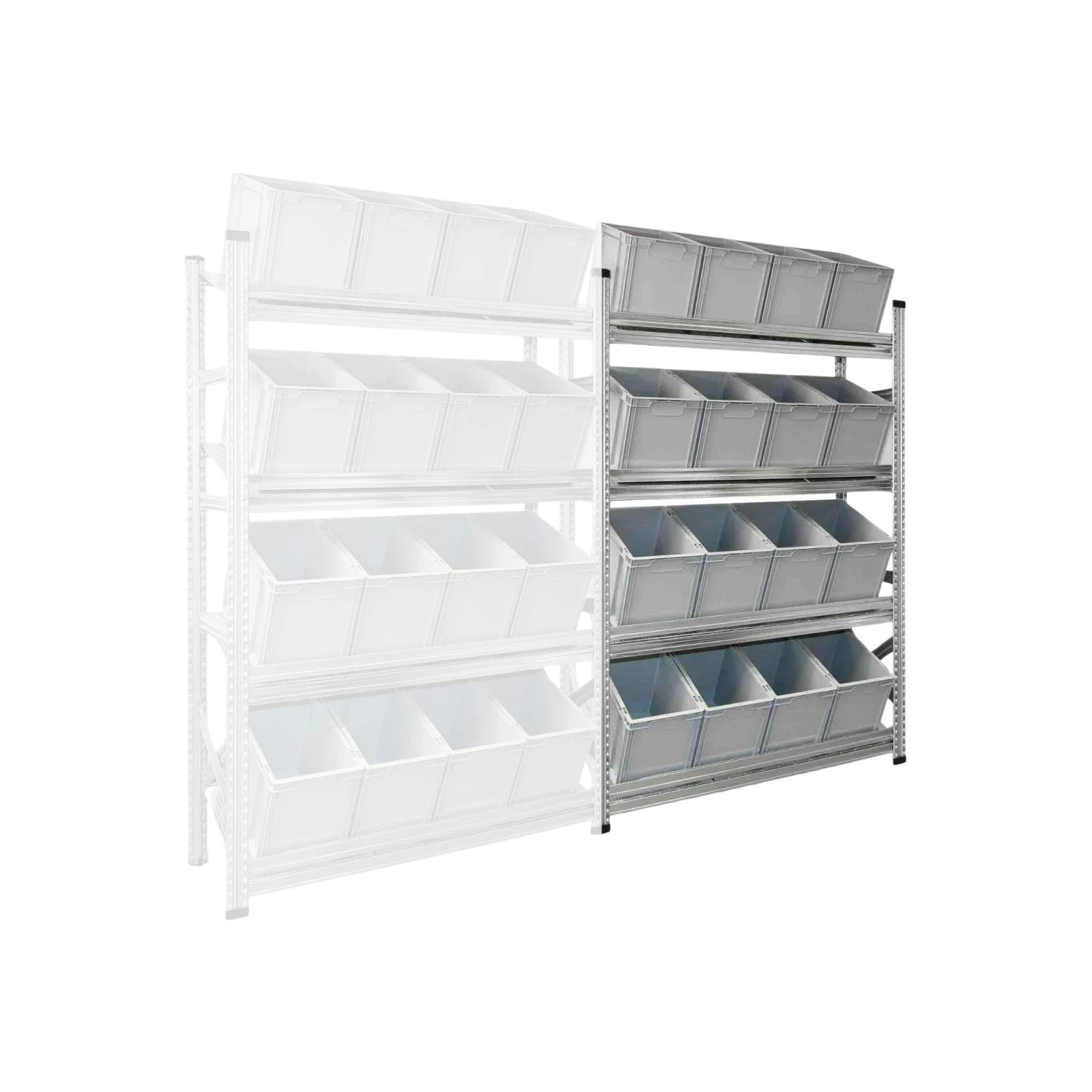 PROREGAL NextGen Schrägboden-Anbauregal Für Euroboxen (ohne Boxen) | 4 Fachböden | HxBxT 197x142x40cm | Fachlast 180kg | Verzinkt 8 PROREGAL NextGen Schrägboden-Anbauregal Für Euroboxen (ohne Boxen) | 4 Fachböden | HxBxT 197x142x40cm | Fachlast 180kg | Verzinkt – Bild 6