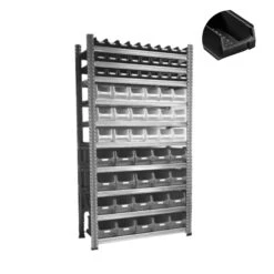 PROREGAL Fachbodenregal Mit Leitfähigen Sichtlagerboxen 27x 2.0 & 18x 3.0 & 20x 4.0 Schwarz | 10 Fachböden | HxBxT 197x112x32cm | Verzinkt