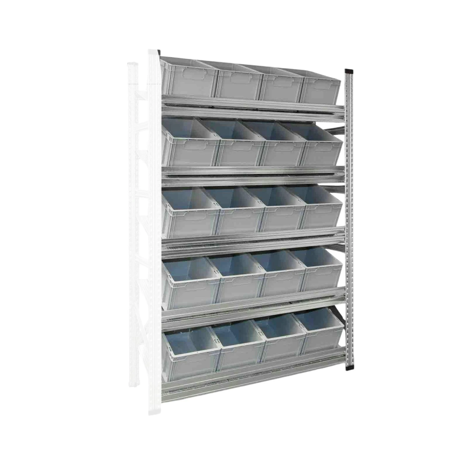 PROREGAL NextGen Schrägboden-Anbauregal Für Euroboxen (ohne Boxen) | 4 Fachböden | HxBxT 197x142x40cm | Fachlast 180kg | Verzinkt 5 PROREGAL NextGen Schrägboden-Anbauregal Für Euroboxen (ohne Boxen) | 4 Fachböden | HxBxT 197x142x40cm | Fachlast 180kg | Verzinkt – Bild 3