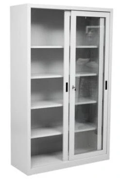 PROREGAL Schiebetürenschrank Mammut| 5 Ordnerhöhen | Glastüren | HxBxT 195x120x45 Cm | Grau -Proregal df114b3d 82ec 480b 925e efc1ba721966