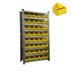 PROREGAL Fachbodenregal Mit 45x Sichtlagerboxen 4.1 Mit Griffstange Grau | 9 Fachböden | HxBxT 197x112x32cm | Verzinkt -Proregal e78e12d1 2c83 4eba 9679 12cb243db2ce 1